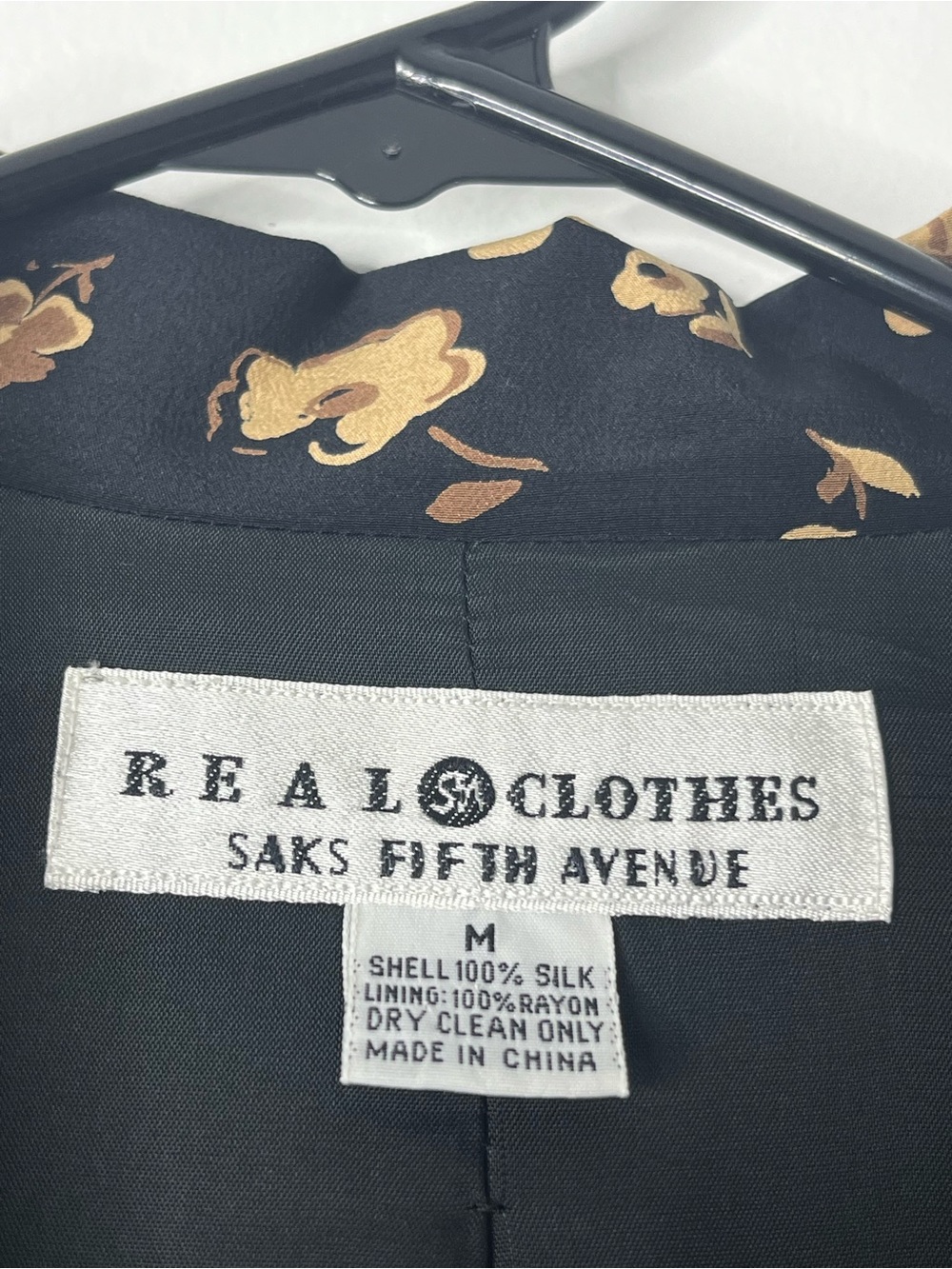 Vintage Saks Fifth Avenue Floral Print Black Blazer with Beige Blossoms - Picture 5 of 9